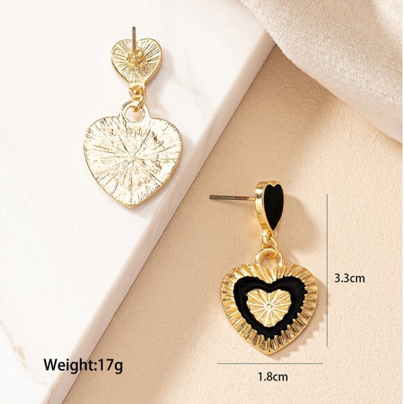 3/$35 Heart Shape Ear Studs Drop Dangle Earrings Black Gold Jewelry - Picture 6 of 6
